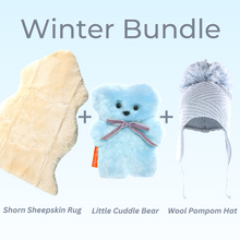 Load image into Gallery viewer, Winter Bundle – Sheepskin Rug + Little Cuddle Bear + Merino Wool Hat
