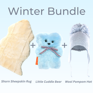 Winter Bundle – Sheepskin Rug + Little Cuddle Bear + Merino Wool Hat